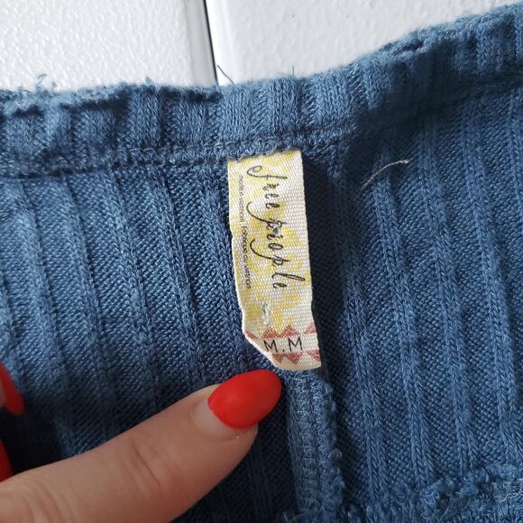 Free People Top Womens Medium Blue Waffle Knit Long Sleeve Layered Boho Top y2k - Picture 3 of 8